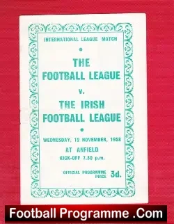 Football League v Ireland Football League 1958 – at Liverpool