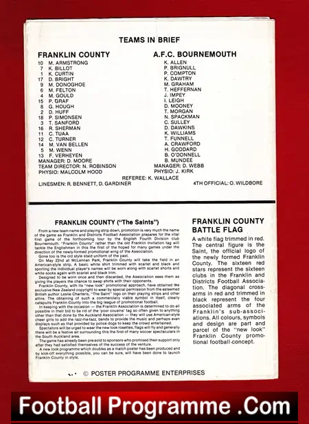 Franklin County v Bournemouth 1982 – New Zealand