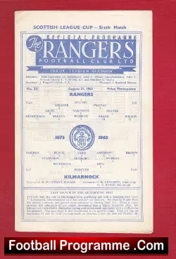 Glasgow Rangers v Kilmarnock 1963 - football programme