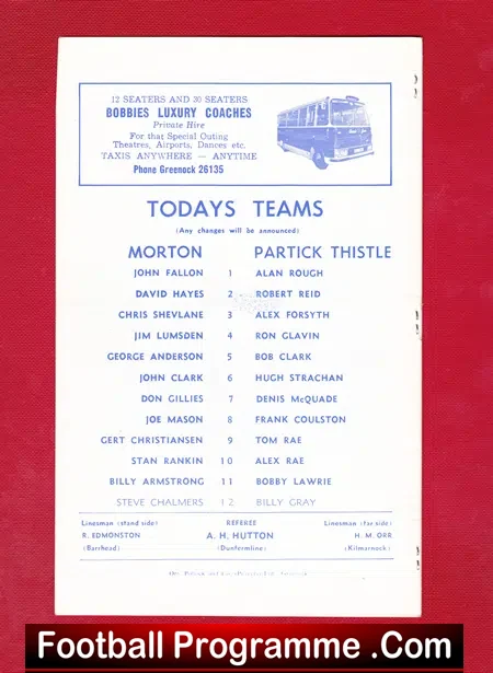 Greenock Morton v Partick Thistle 1972 - Multi Autographed