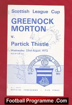 Greenock Morton v Partick Thistle 1972 - Multi Autographed - football programme
