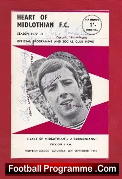 Heart Of Midlothian v Airdrieonians Airdrie 1970 - Multi SIGNED - football programme