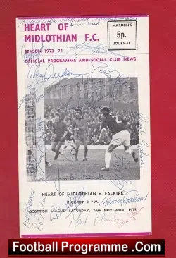 Heart Of Midlothian v Falkirk 1973 - Multi Autographed SIGNED - football programme