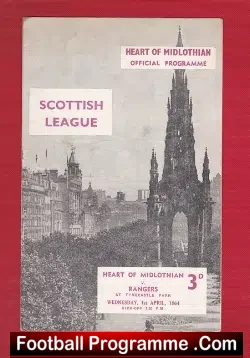 Heart Of Midlothian v Glasgow Rangers 1964 - football programme