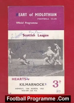 Heart Of Midlothian v Kilmarnock 1963 - Multi Autographed SIGNED - football programme