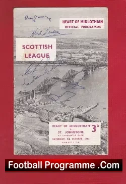 Heart Of Midlothian v St Johnstone 1963 - Multi Autographs - football programme
