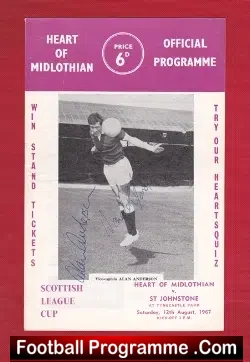 Heart Of Midlothian v St Johnstone 1967 - Multi Autographed - football programme