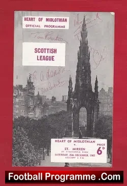 Heart Of Midlothian v St Mirren 1965 - Multi Autographs - football programme