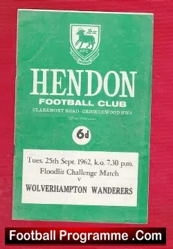 Hendon v Wolves 1962 – Floodlit Challenge Match