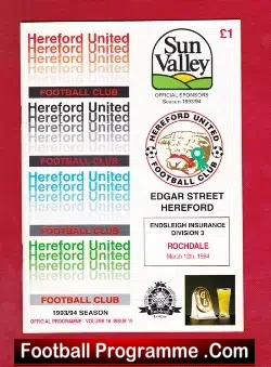 Hereford United v Rochdale 1994 – Multi Autographed Signed