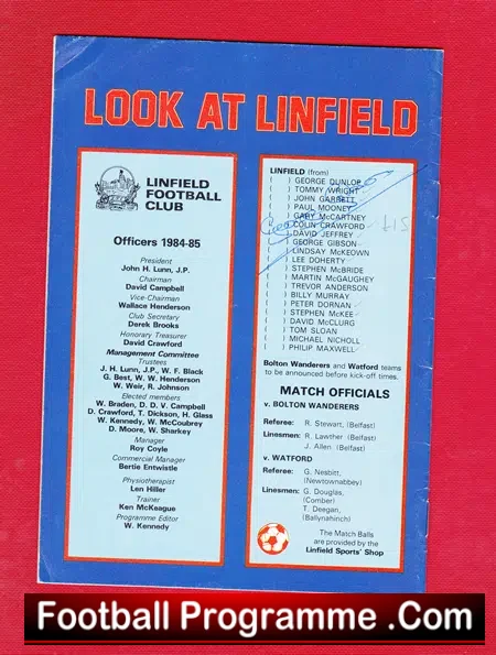 Linfield v Watford 1984 – Multi Signed Autographed