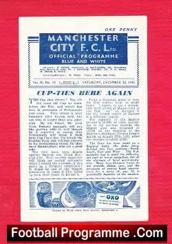 Manchester City v Burnley 1945 - 1940s - football programme