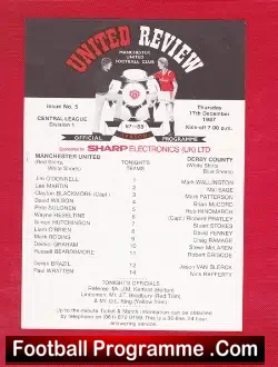 Manchester United v Derby County 1987 - Reserves Match - football programme