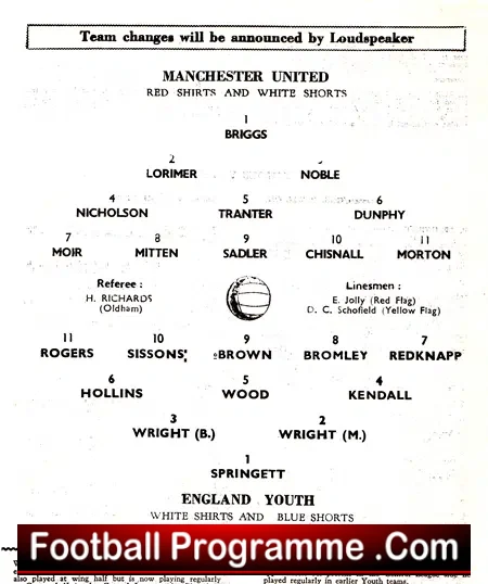 Manchester United v England 1964 – Youth Match Old Trafford 1