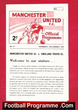 Manchester United v England 1964 - Youth Match Old Trafford 1 - football programme