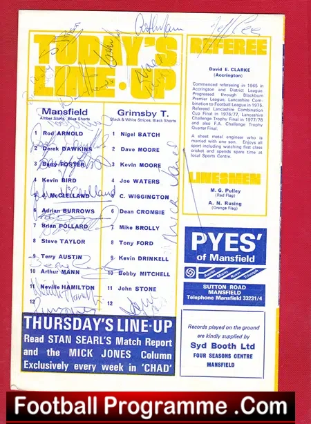 Mansfield Town v Grimsby Town 1980 - Multi Autographed