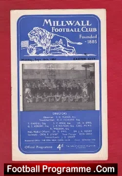 Millwall v Exeter City 1957 - football programme
