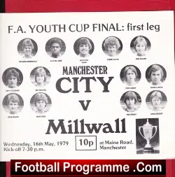 Millwall v Manchester City 1979 - FA Youth Cup Final - football programme