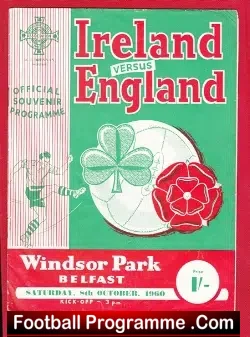 Northern Ireland v England 1960 - In Belfast - football programme