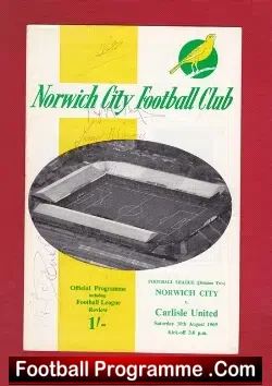 Norwich City v Carlisle United 1969 – Multi Autographed