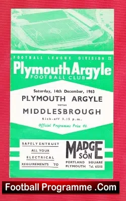 Plymouth Argyle v Middlesbrough 1963
