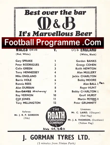 Wales v England 1967 – Ninian Park – Cardiff