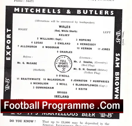 Wales v Ireland 1962 – Vetch Field Swansea