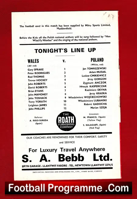 Wales v Poland 1973 – World Cup Qualifying at Cardiff