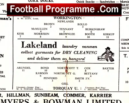 Workington v Torquay United 1959 – Signed Autographed