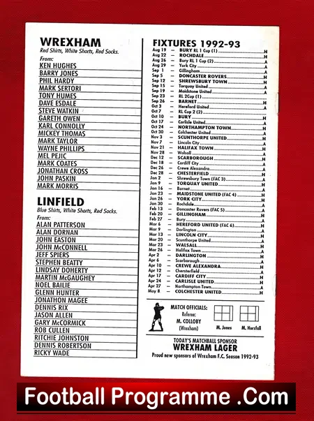 Wrexham v Linfield 1992 – Multi Autographed Signed