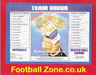 Plymouth Argyle v Oxford United 1980 - Multi Signed Autographed