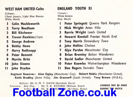 West Ham United v England 1963 – Youth Match + David Sadler