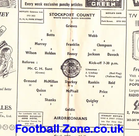 Stockport County v Airdrieonians Airdrie 1957 – to clear