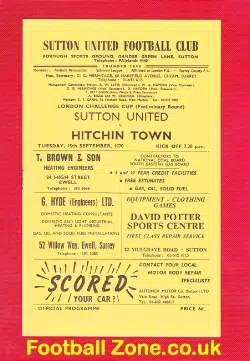 Sutton United v Hitchin Town 1970