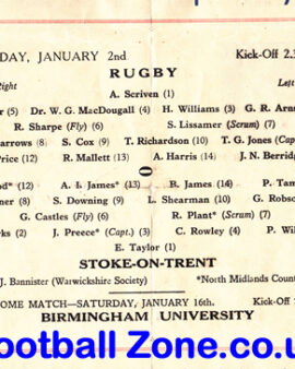 Rugby v Stoke On Trent 1937 – Old 30’s Rugby Programme