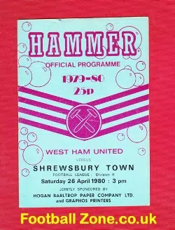 West Ham United v Shrewsbury Town 1980