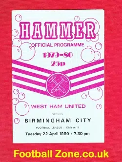 West Ham United v Birmingham City 1980