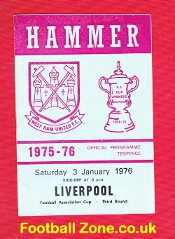West Ham United v Liverpool 1976