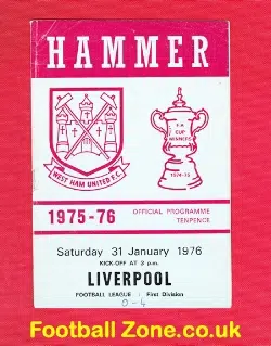 West Ham United v Liverpool 1976