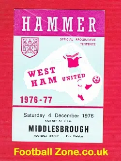West Ham United v Middlesbrough 1976