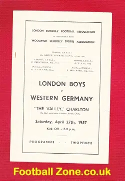 London Boys v West Germany 1957 – at Charlton + Mullery