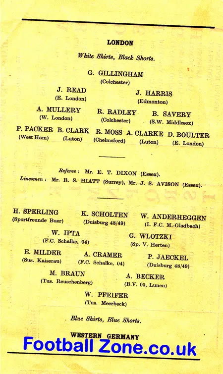 London Boys v West Germany 1957 – at Charlton + Mullery