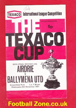 Airdrieonians Airdrie v Ballymena United 1971 – Texaco Cup