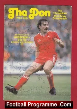 Aberdeen v Glasgow Celtic 1980 – Multi Autographs Signed