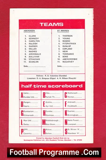 Aberdeen v St Mirren 1979 – Multi Autographed SIGNED