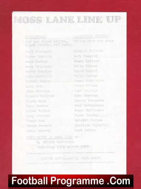 Altrincham v Manchester United 1989 Friendly Match at Moss Lane