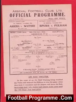Arsenal v Charlton Athletic 1944 – War Time Programme