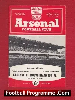 Arsenal v Wolves 1962 - football programme
