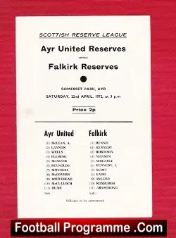 Ayr United v Falkirk 1972 – Reserves Match Somerset Park
