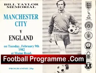 Bill Taylor Testimonial Benefit Memorial Manchester City 1982 - football programme